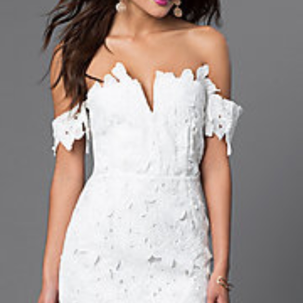 White, Lace, Off-Shoulder Short Party  Dress